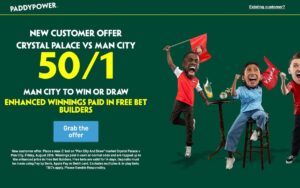 Paddy Power free bets: Get 50/1 on Man City to win or draw vs Palace